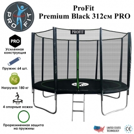 Батут "ProFit Premium Black" (10ft) PRO с внешней сеткой и лестницей. Диаметр - 312 см. Нагрузка - 180 кг.