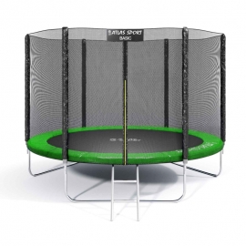 Батут "Atlas Sport" (8 ft) GREEN с внешней сеткой и лестницей. Диаметр - 252 см. Нагрузка - 120 кг.