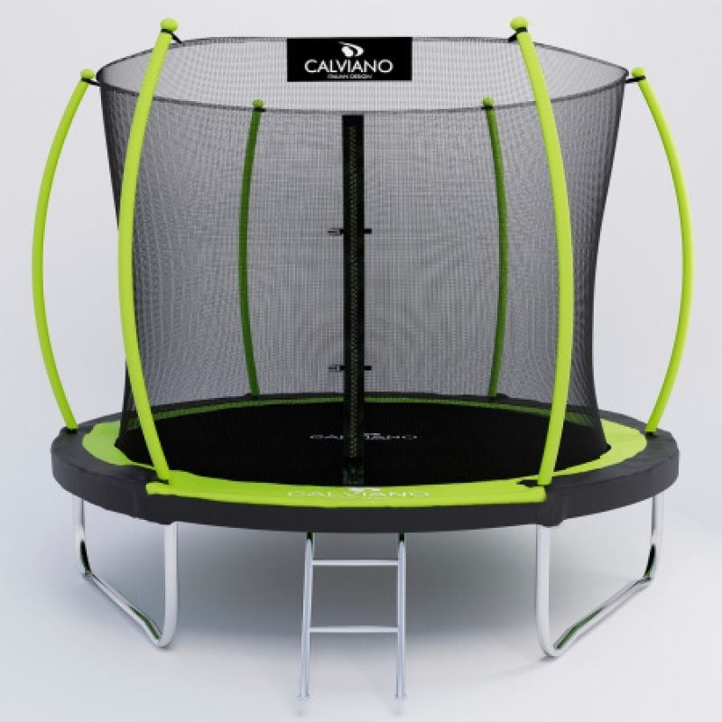 Батут "Calviano" (8ft) MASTER GREEN с внутренней сеткой и лестницей. Диаметр - 252 см. Нагрузка - 120 кг.
